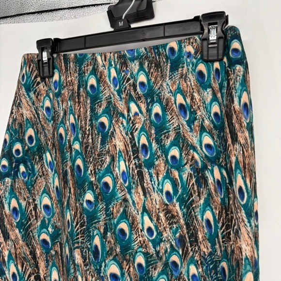 Talbots Pencil Skirt 4 Teal Peacock Feather Print Knee Length Lined Career - Picture 2 of 9